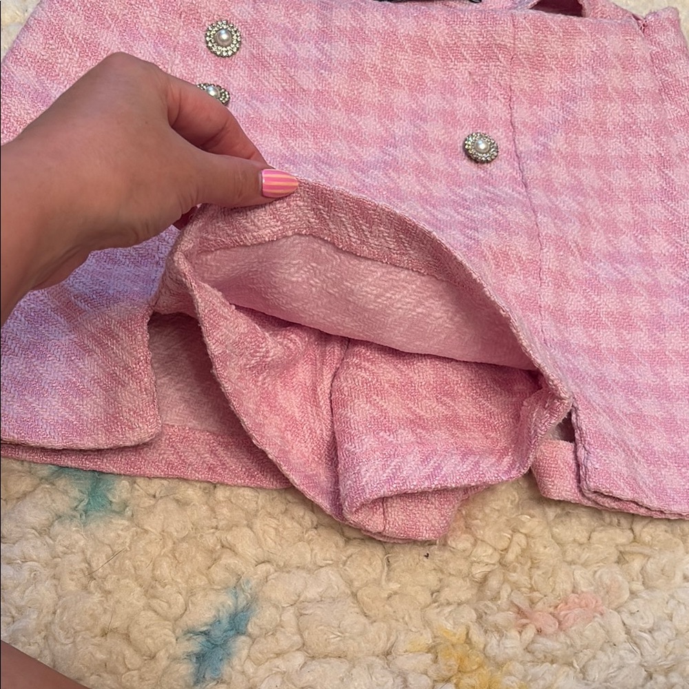 SOLD Zara Barbie Pink Houndstooth Cropped Blazer and Skort Set - Picture 13 of 16